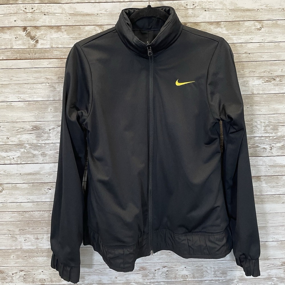 Nike Womens M Jacket Reversible Black Fit Dry Hidden Hood Running Cycling Logo - Picture 5 of 16